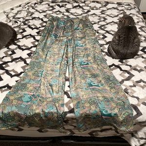 EARTHBOUND TRADING CO Green Silky Hippie Pants